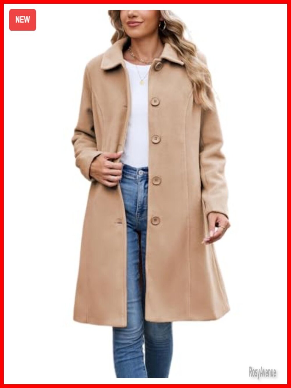 Wool Blend Peacoat Single Breasted Overcoat with Pockets